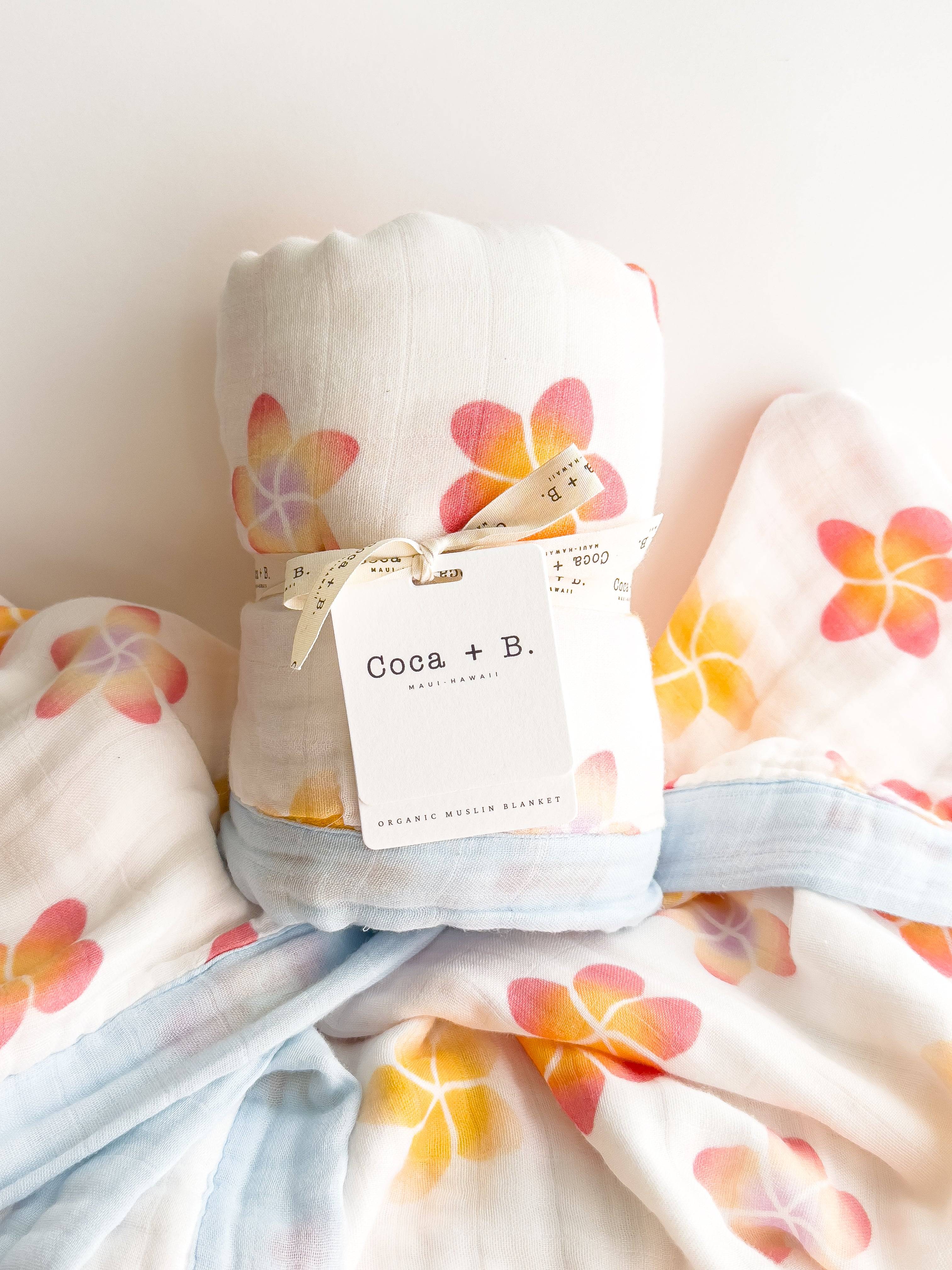Plumeria Flower 6 Layer Organic Bamboo Muslin Blanket - Coca + B.