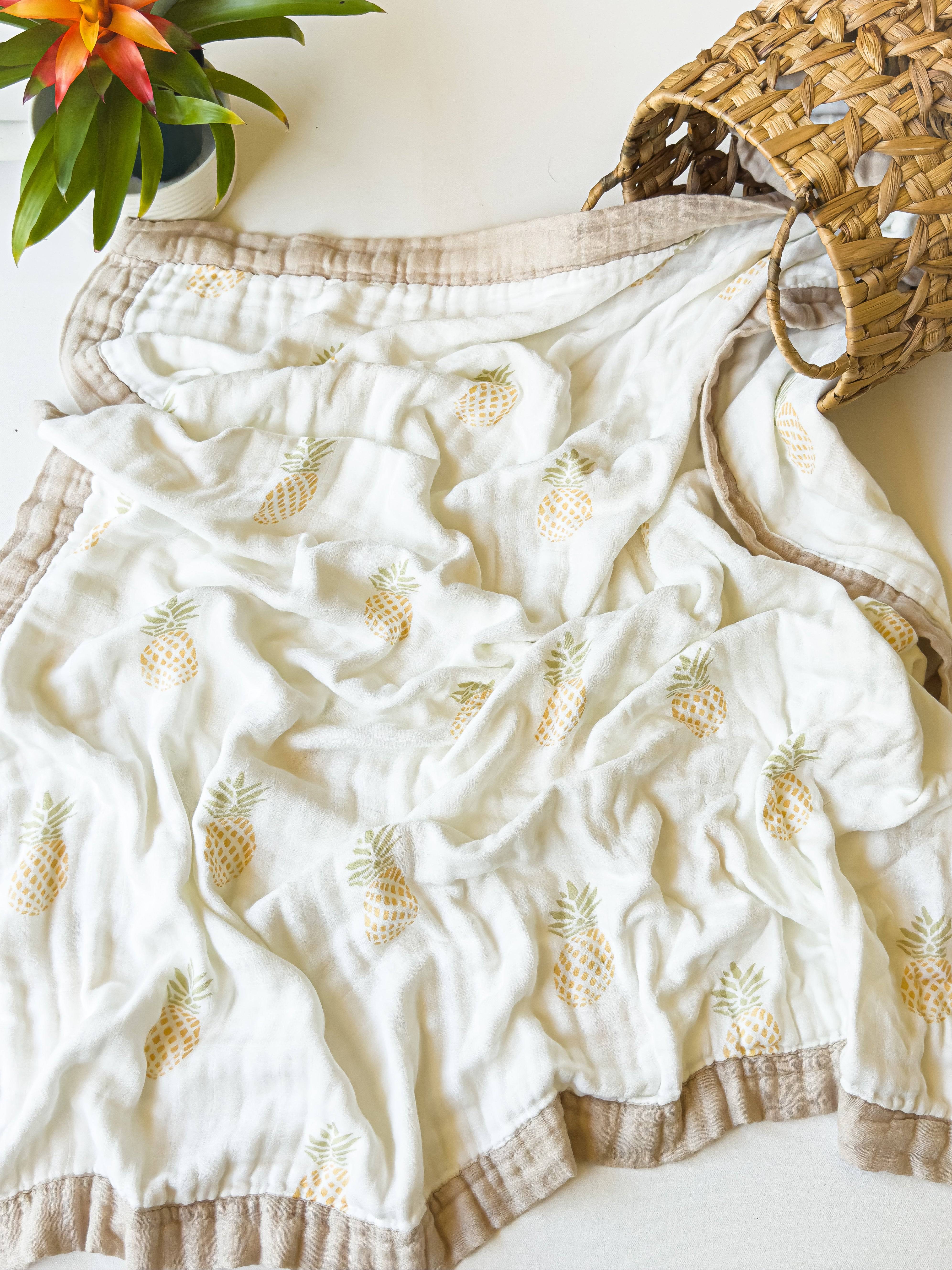 Pineapple 6 Layer Organic Bamboo Muslin Blanket - Coca + B.