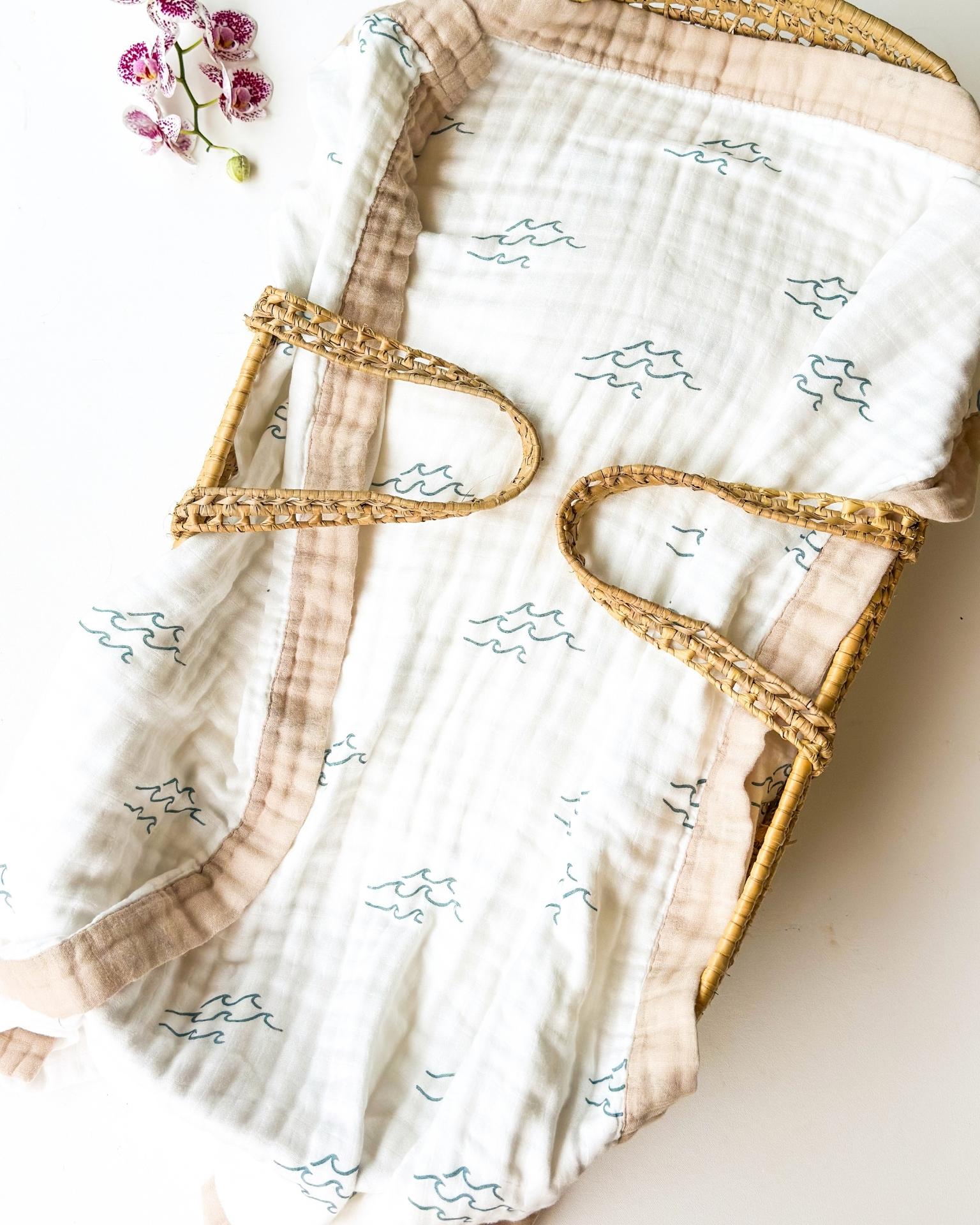 Simple Wave – Sand Trim | 6-Layer Organic Bamboo Baby Blanket - Coca + B.