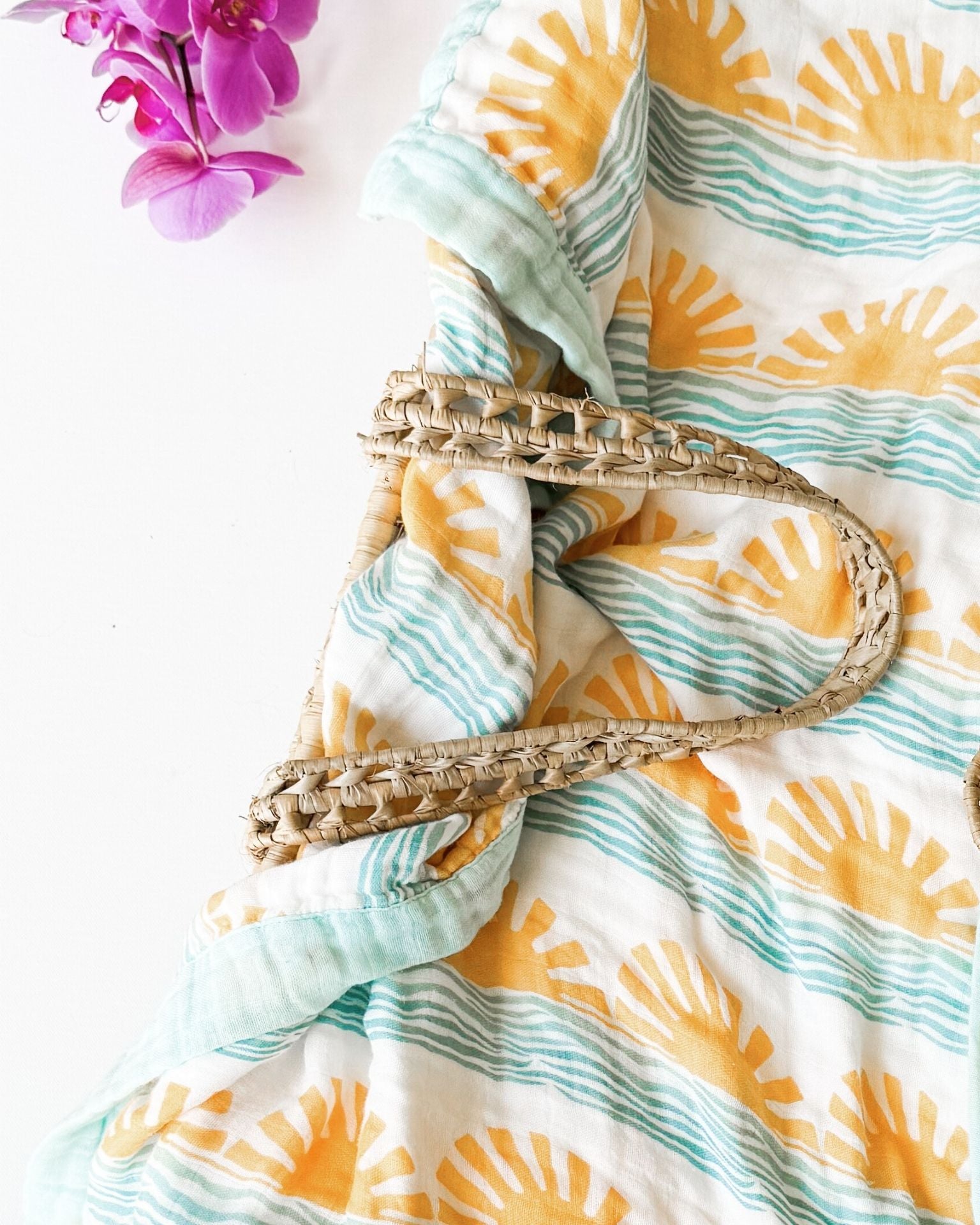 Sun + Wave Print 6-Layer Organic Baby Blanket - Coca + B.