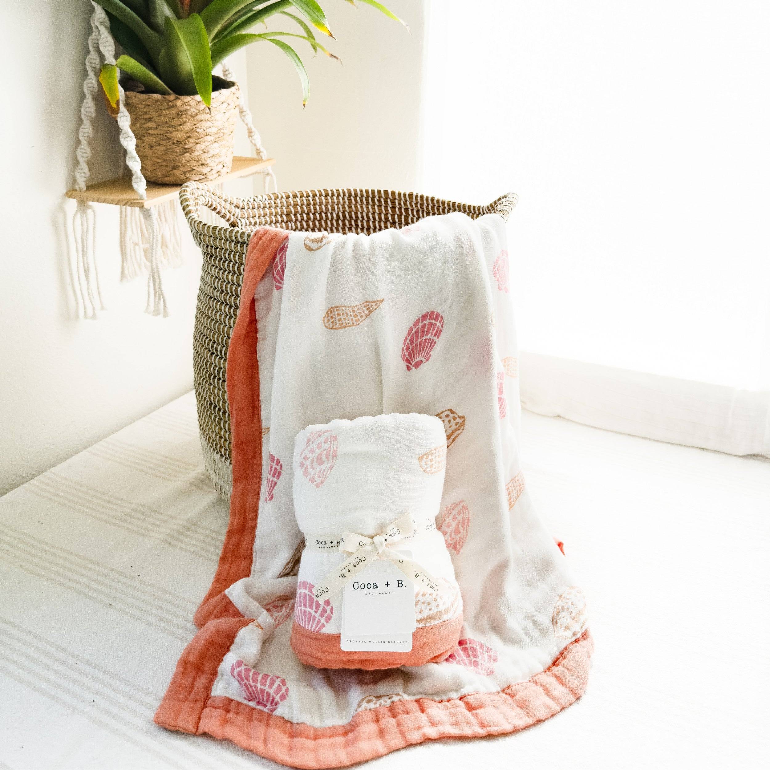 Sea Shell 6 Layer Organic Bamboo Muslin Blanket - Coca + B.