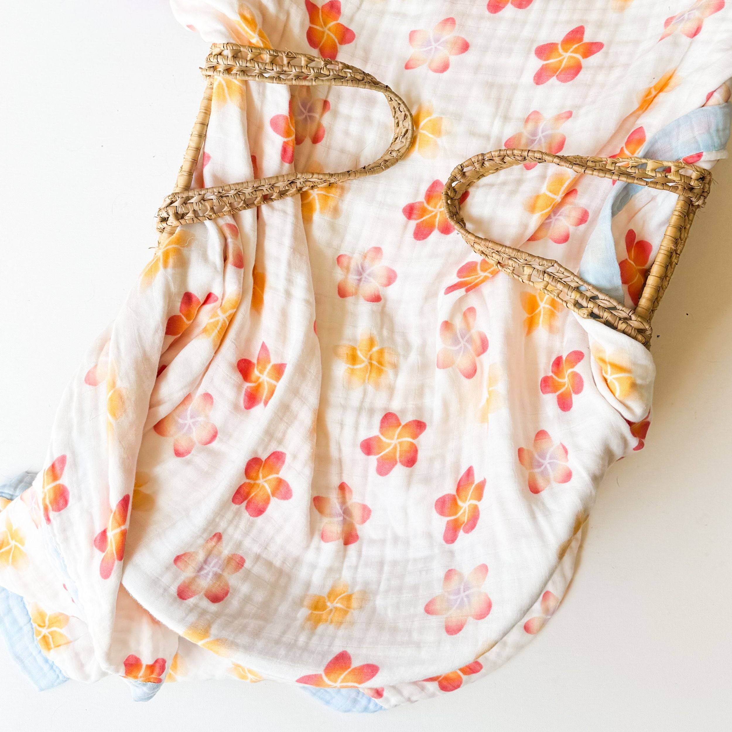 Plumeria Flower 6 Layer Organic Bamboo Muslin Blanket - Coca + B.