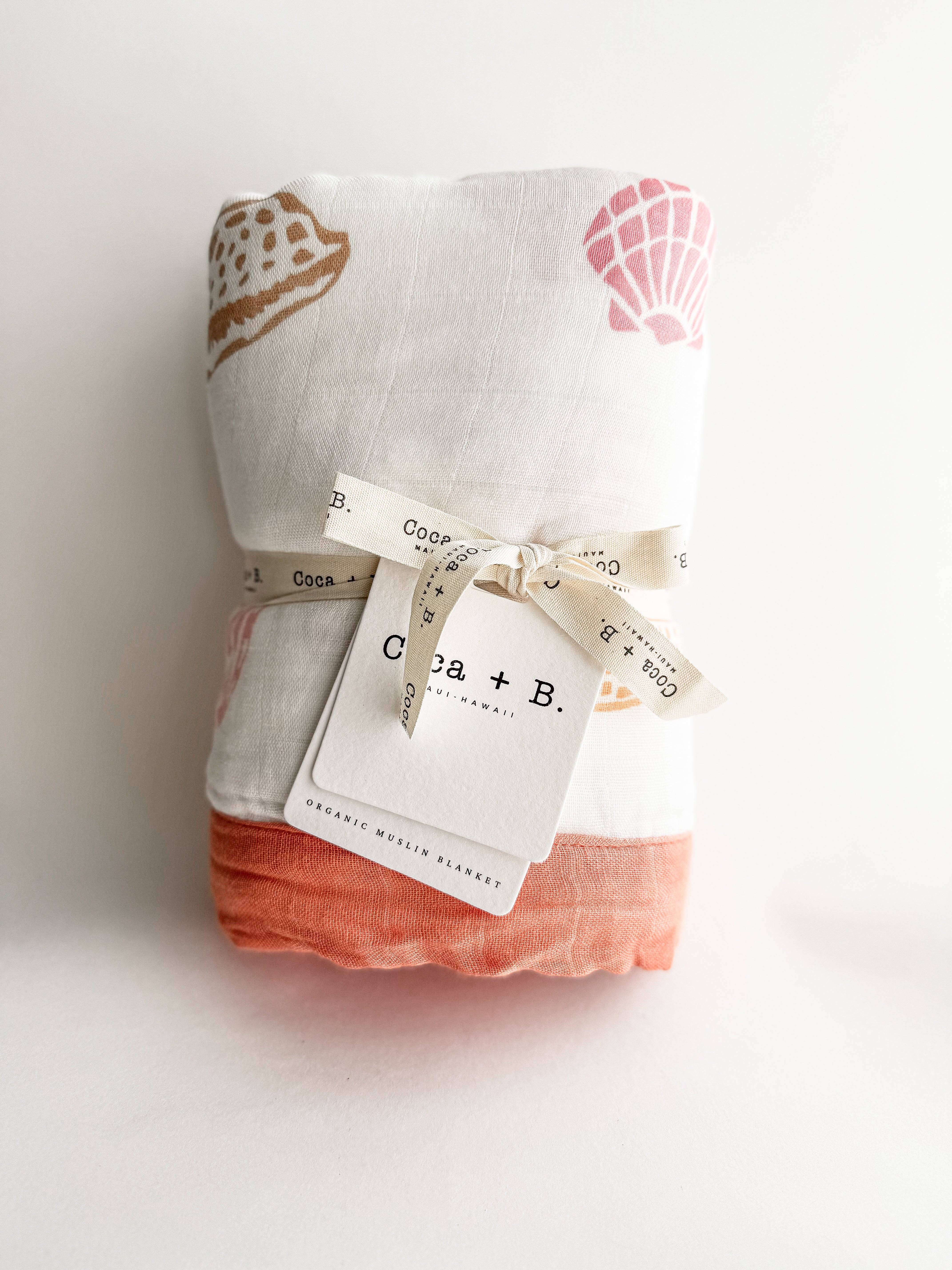 seashell print organic cotton bamboo muslin baby blanket