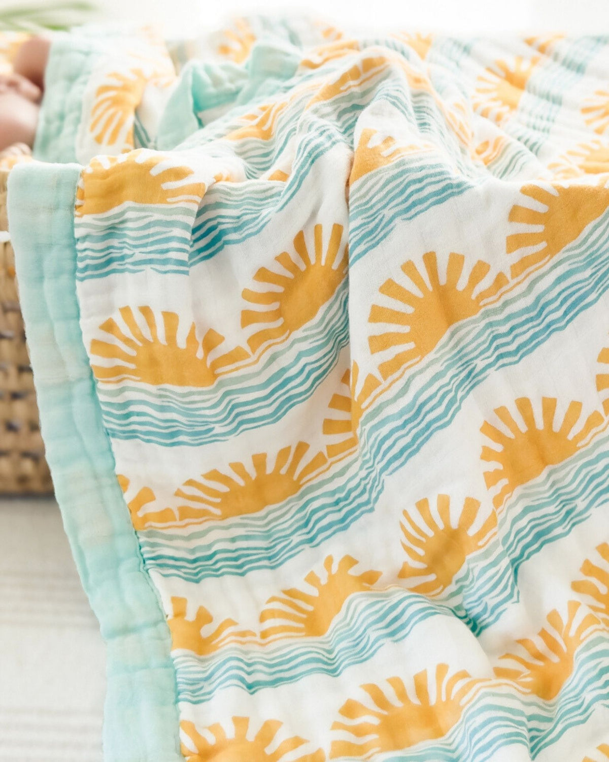 Sun + Wave Print 6-Layer Organic Baby Blanket - Coca + B.
