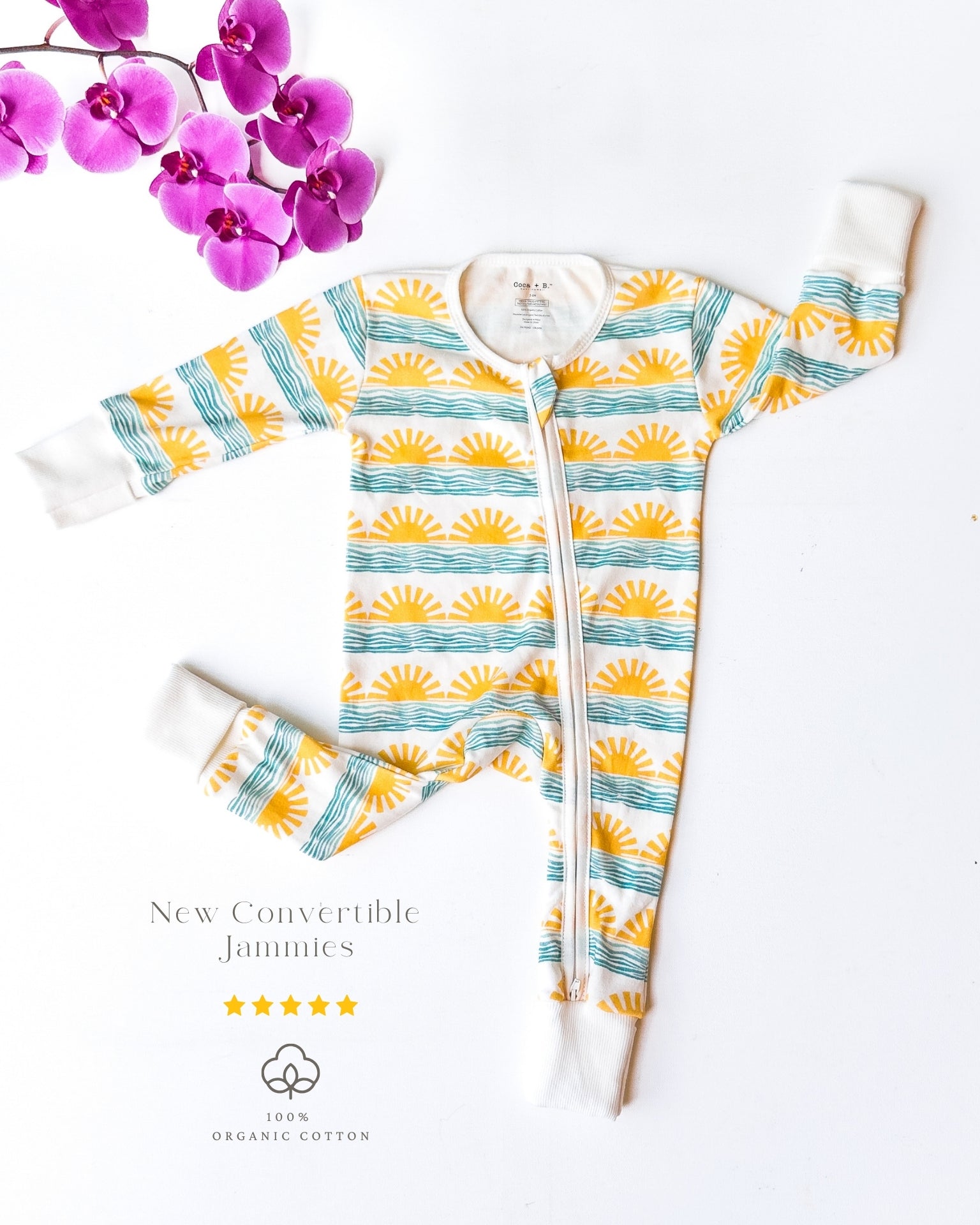 Blue Sun + Wave Organic Baby Pajamas - Coca + B.