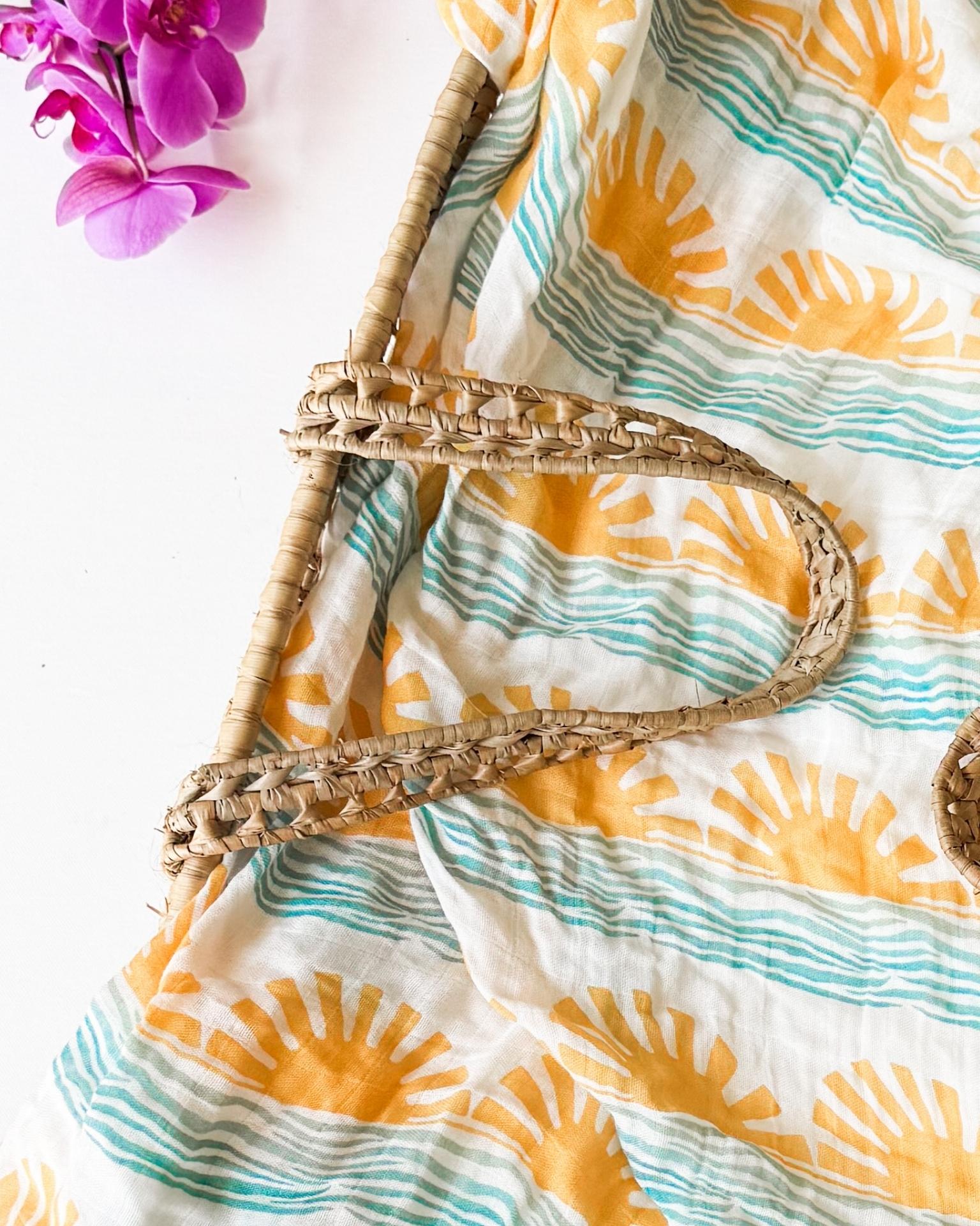 Sun + Wave Print Organic Baby Swaddle - Coca + B.