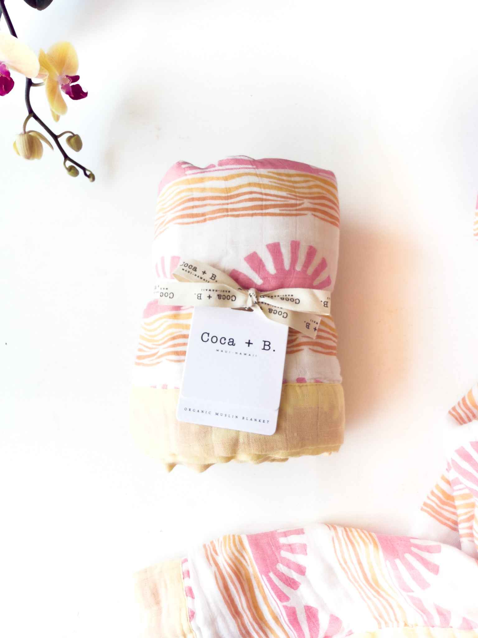 Pink Sun + Wave 6 Layer Organic Bamboo Muslin Blanket - Coca + B.
