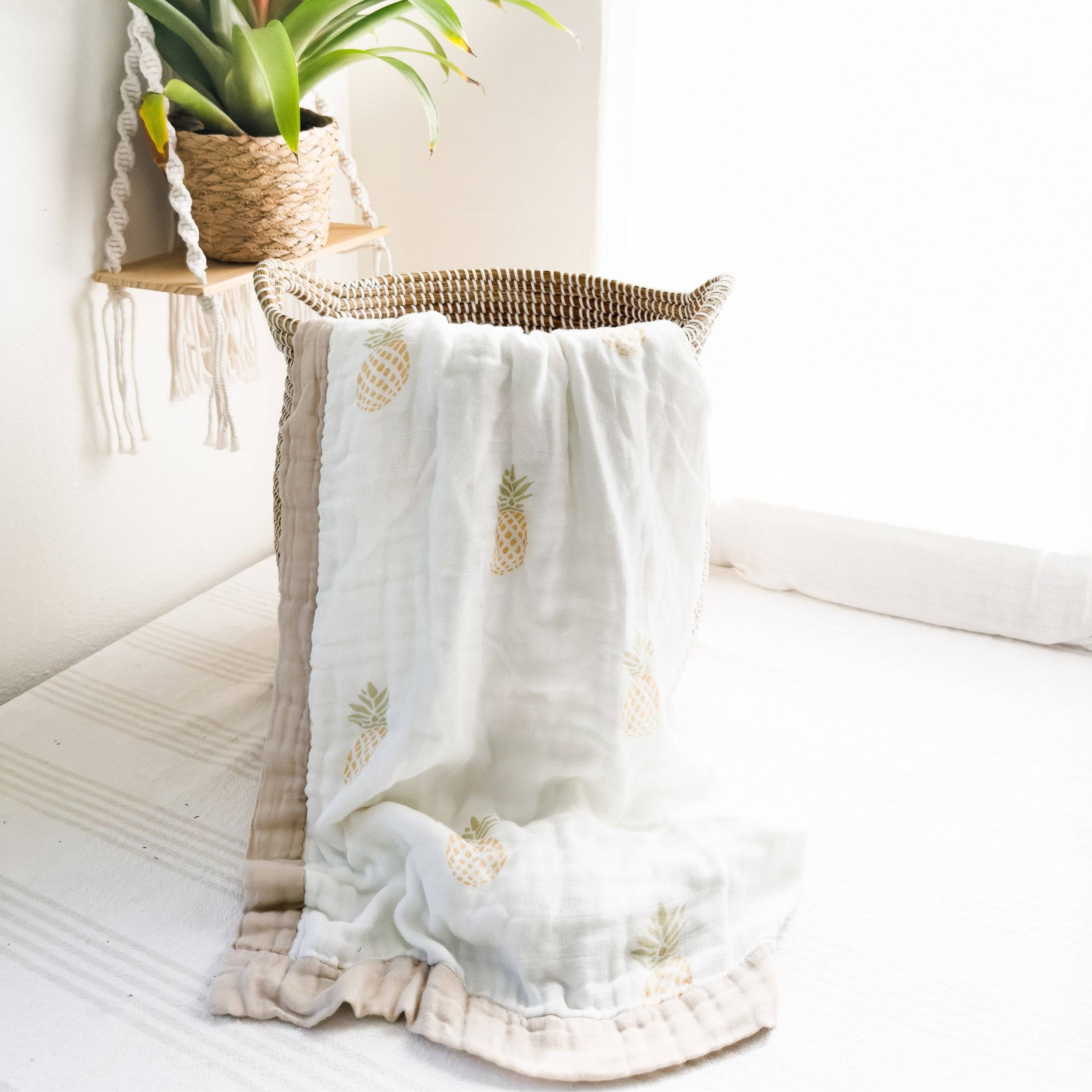 Pineapple 6 Layer Organic Bamboo Muslin Blanket - Coca + B.