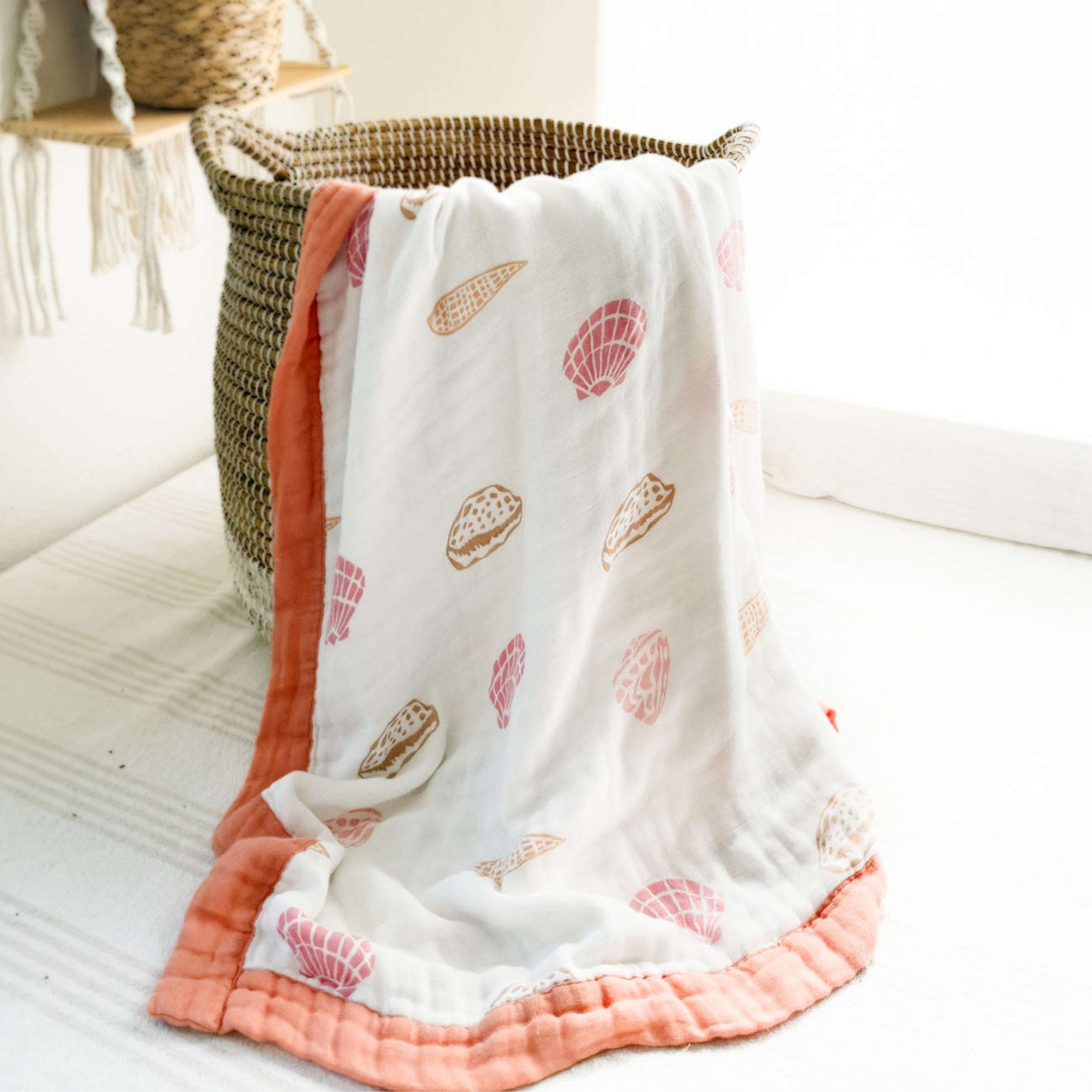 Sea Shell 6 Layer Organic Bamboo Muslin Blanket - Coca + B.