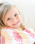 Pink Sun + Wave Print 6-Layer Organic Baby Blanket - Coca + B.