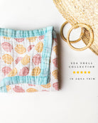 Sea Shells – Aqua Trim | 6-Layer Organic Bamboo Baby Blanket - Coca + B.
