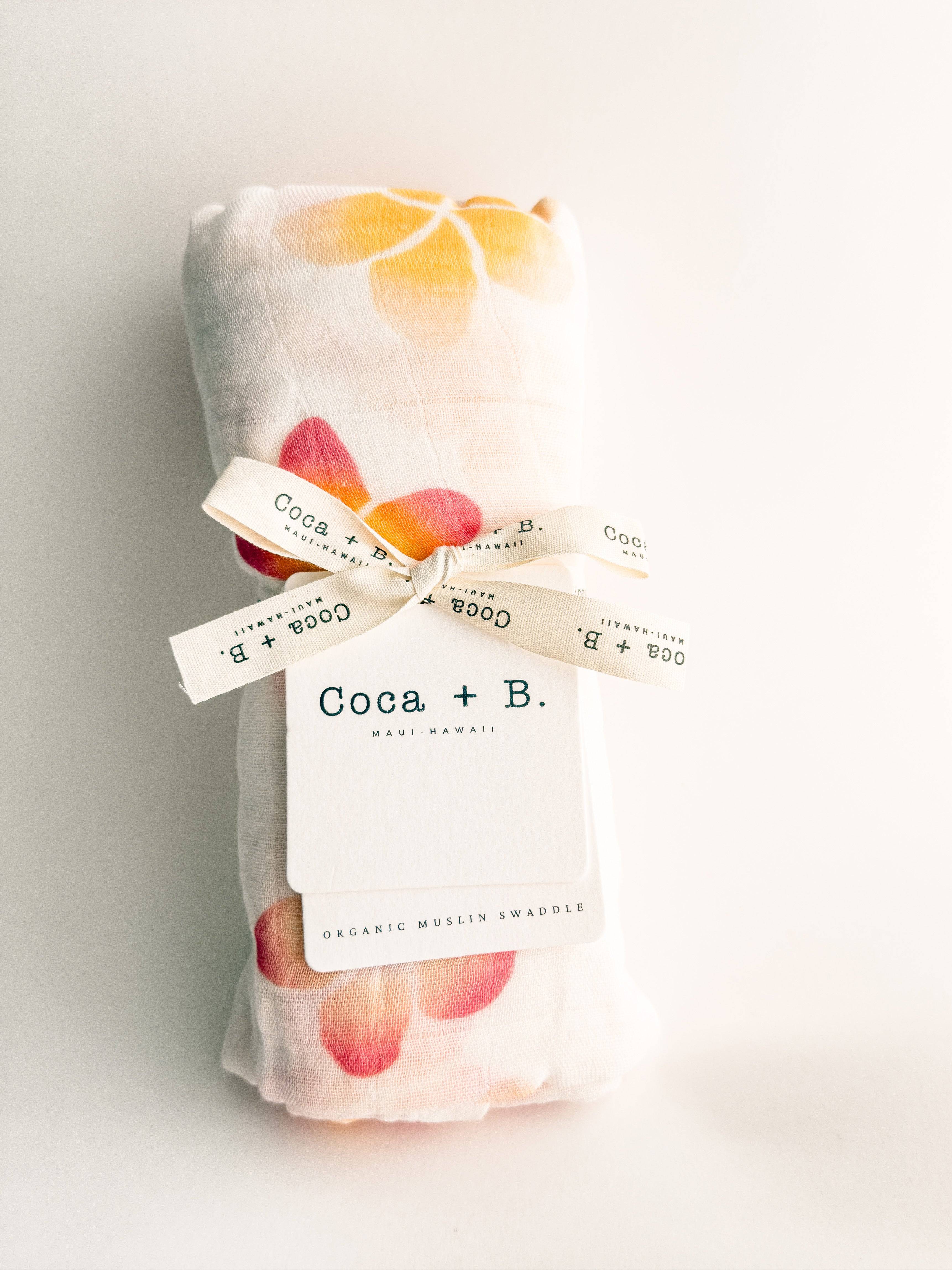 Plumeria Flower Print Organic Bamboo Swaddle - Coca + B.
