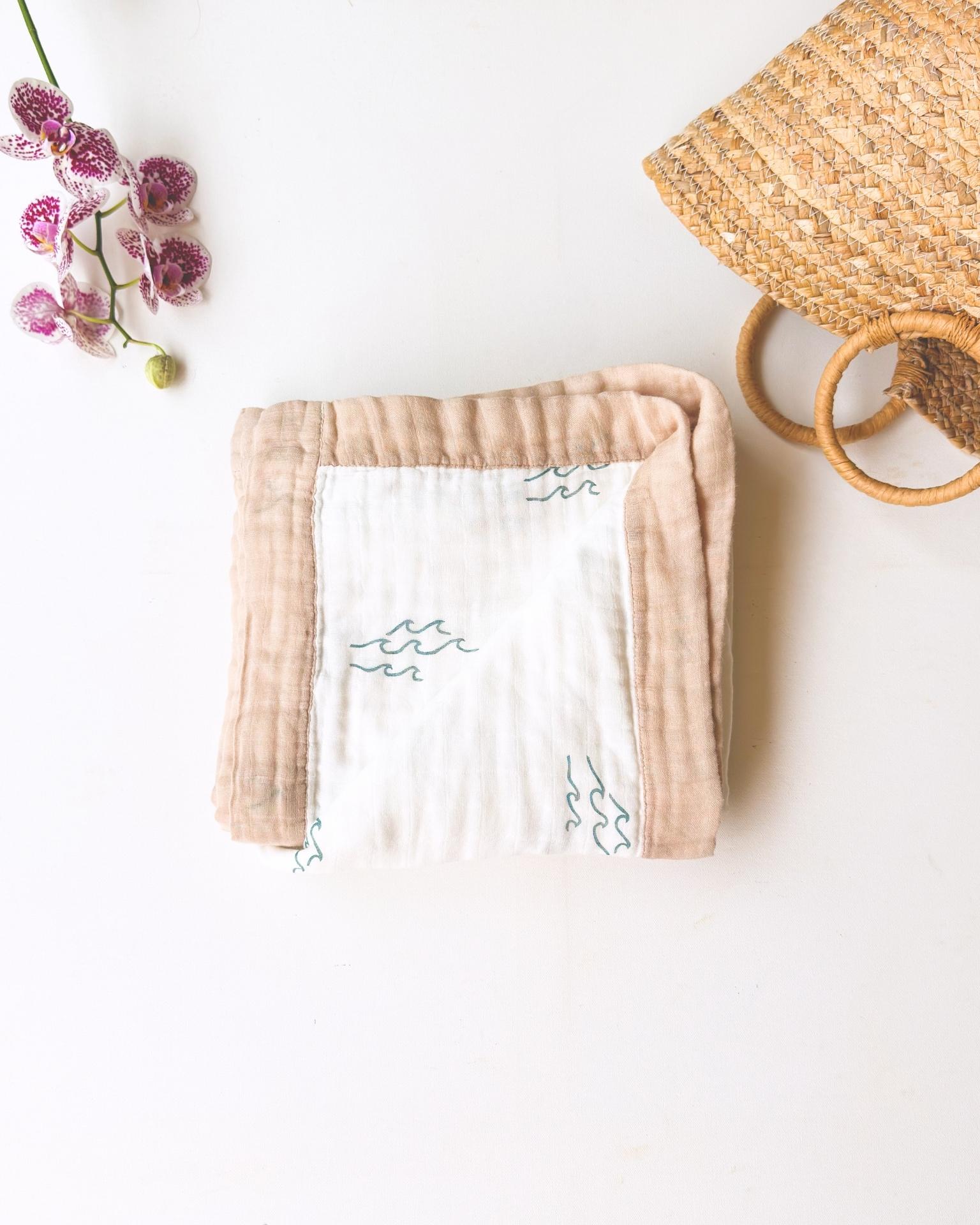 Simple Wave – Sand Trim | 6-Layer Organic Bamboo Baby Blanket - Coca + B.