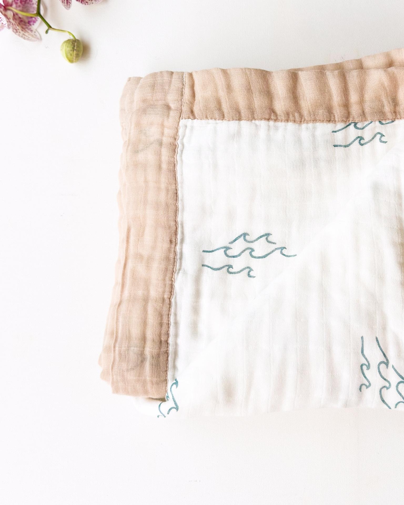 Simple Wave – Sand Trim | 6-Layer Organic Bamboo Baby Blanket - Coca + B.