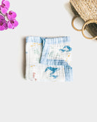 Sea Animals – Blue Trim | 6-Layer Organic Bamboo Muslin Baby Blanket - Coca + B.