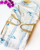 Sea Animals – Blue Trim | 6-Layer Organic Bamboo Muslin Baby Blanket - Coca + B.