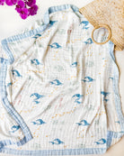 Sea Animals – Blue Trim | 6-Layer Organic Bamboo Muslin Baby Blanket - Coca + B.