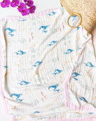 Sea Animals – Pink Trim | 6-Layer Organic Bamboo Muslin Baby Blanket - Coca + B.