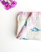 Sea Animals – Pink Trim | 6-Layer Organic Bamboo Muslin Baby Blanket - Coca + B.