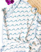 Endless Wave – Blue Trim | 6-Layer Organic Bamboo Muslin Baby Blanket - Coca + B.