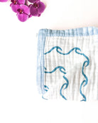 Endless Wave – Blue Trim | 6-Layer Organic Bamboo Muslin Baby Blanket - Coca + B.