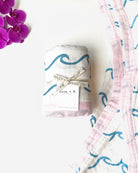 Endless Wave – Pink Trim | 6-Layer Organic Bamboo Muslin Baby Blanket - Coca + B.