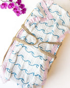 Endless Wave – Pink Trim | 6-Layer Organic Bamboo Muslin Baby Blanket - Coca + B.