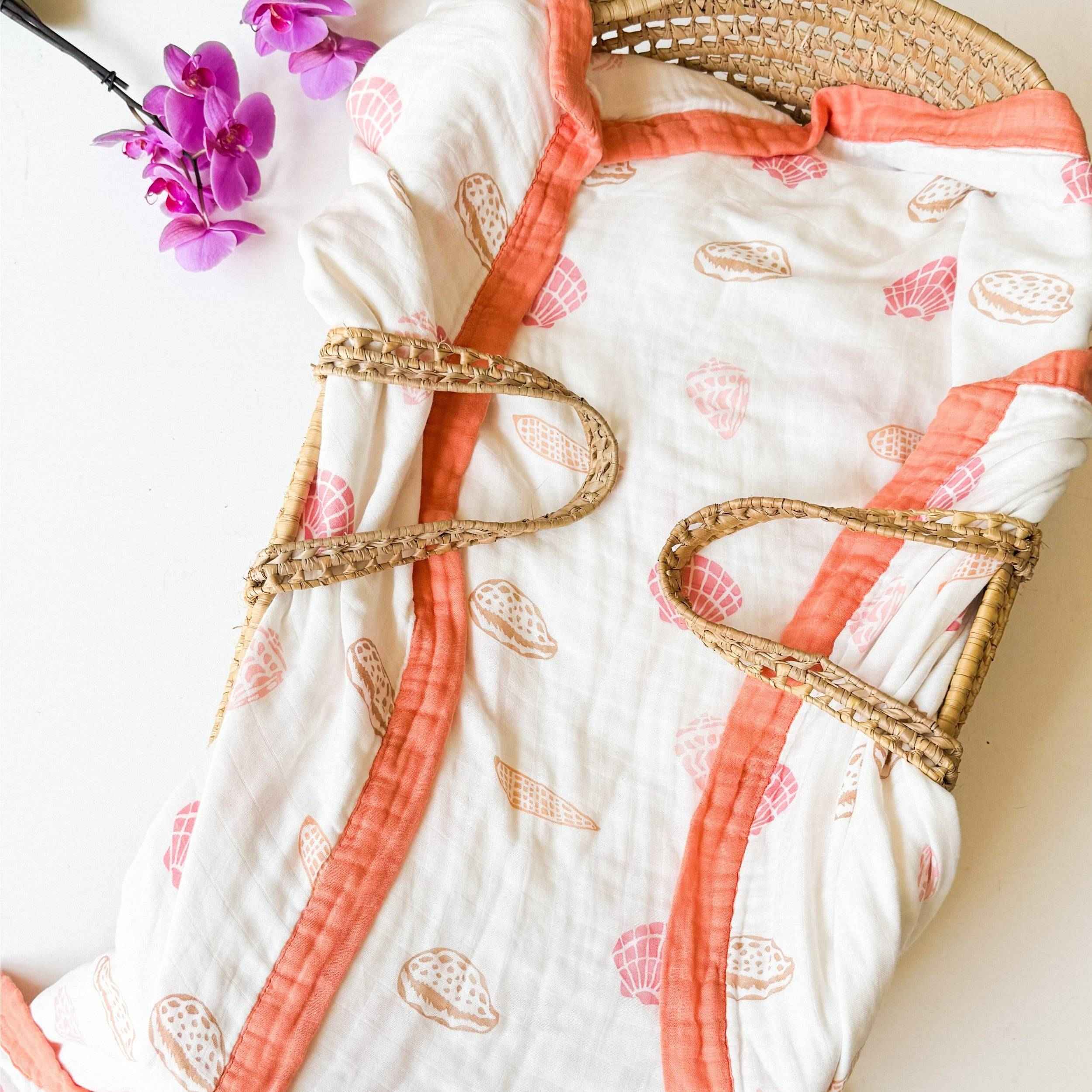 Sea Shell 6 Layer Organic Bamboo Muslin Blanket - Coca + B.