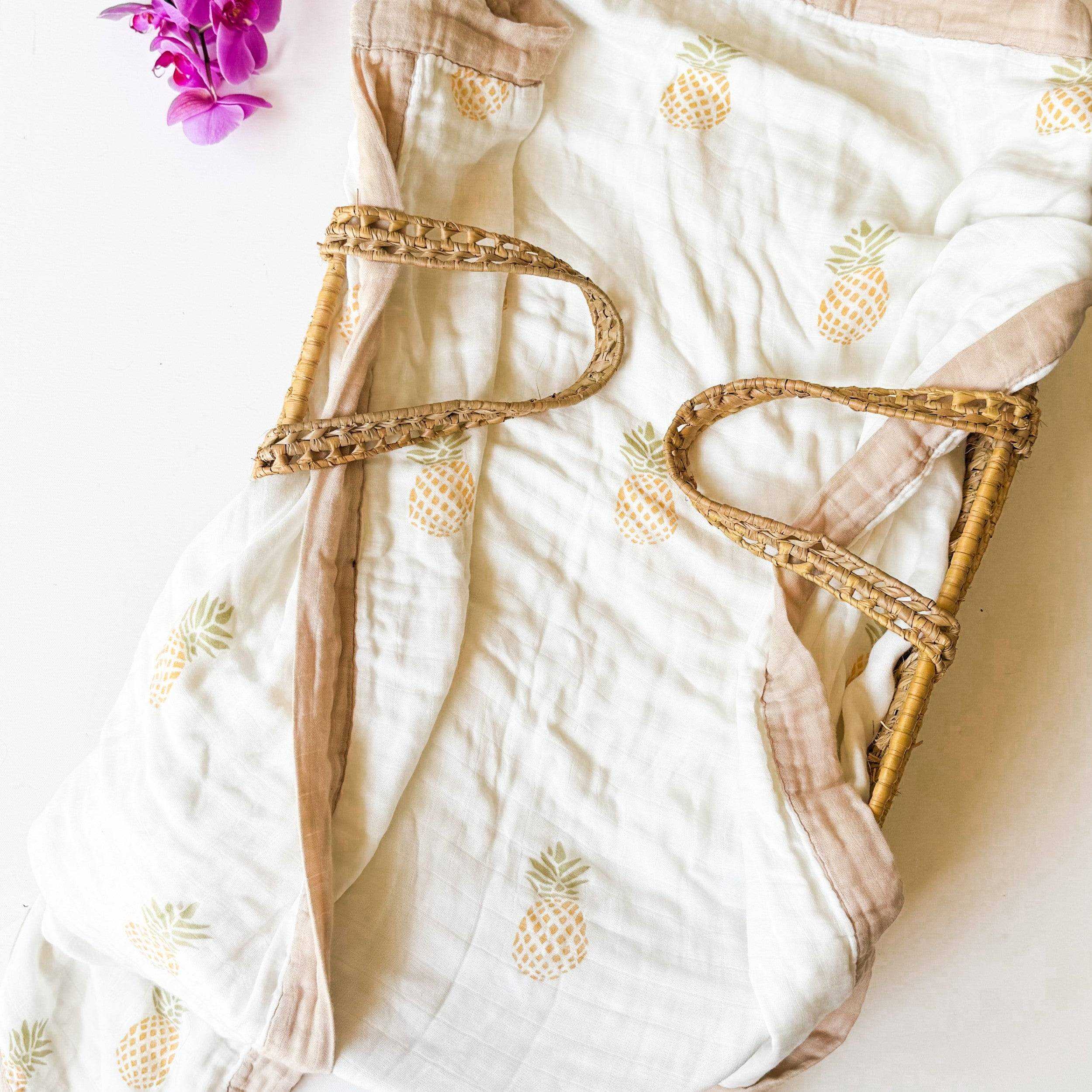 Pineapple 6 Layer Organic Bamboo Muslin Blanket - Coca + B.