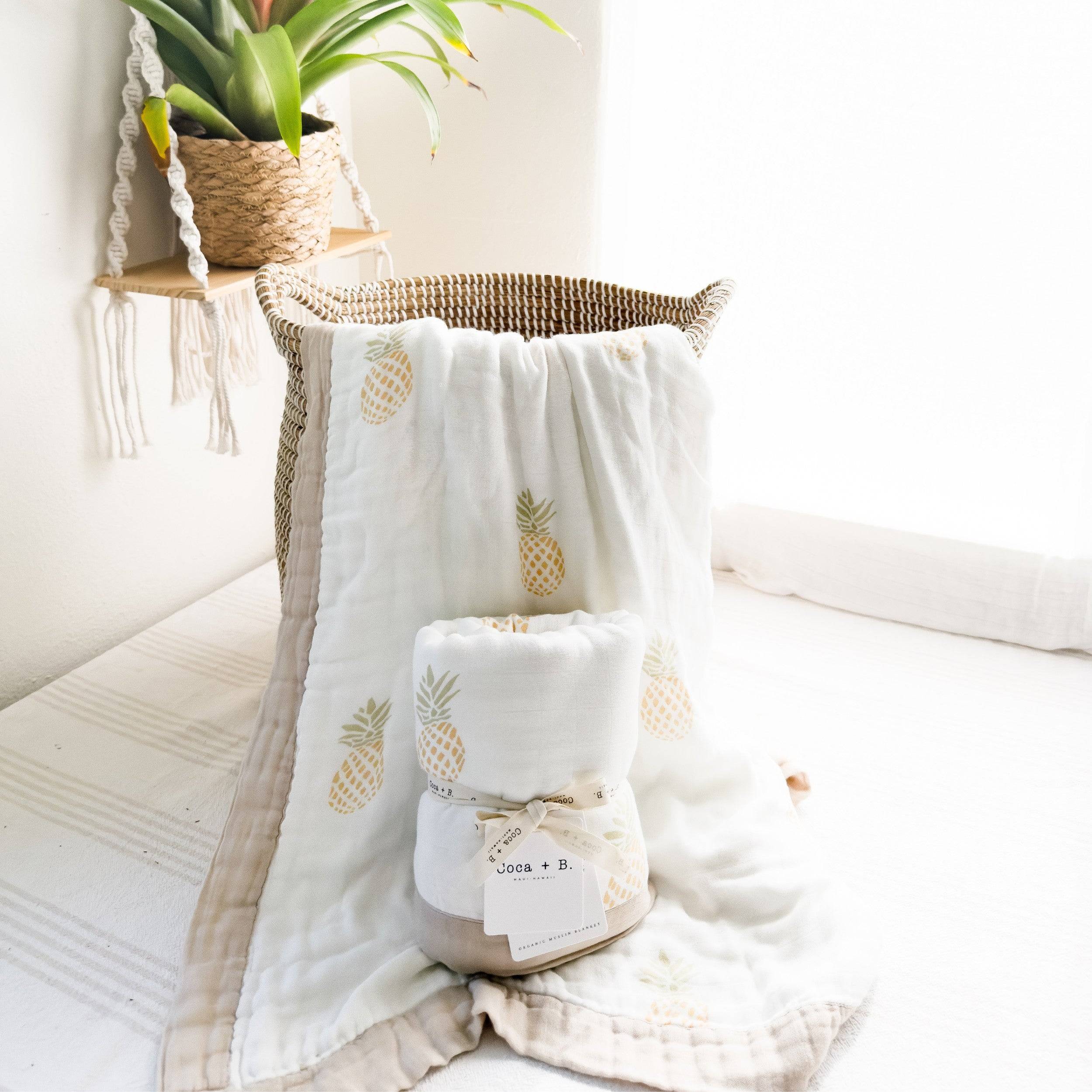 Pineapple 6 Layer Organic Bamboo Muslin Blanket - Coca + B.