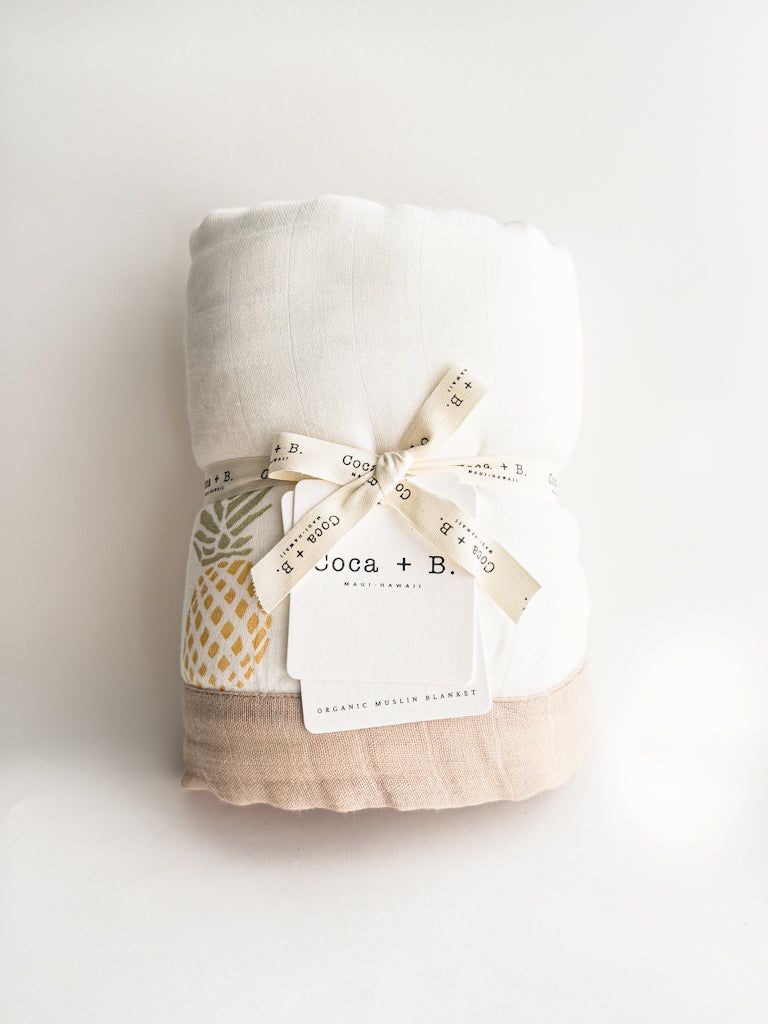 pineapple print organic cotton bamboo muslin baby blanket