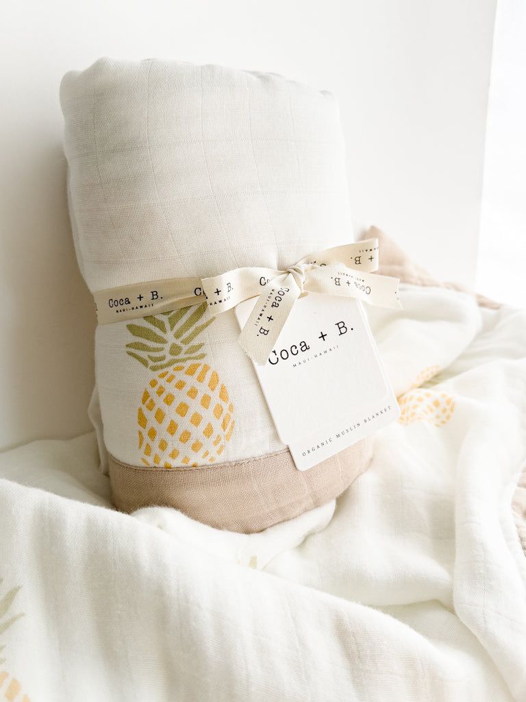 Pineapple 6 Layer Organic Bamboo Muslin Blanket - Coca + B.