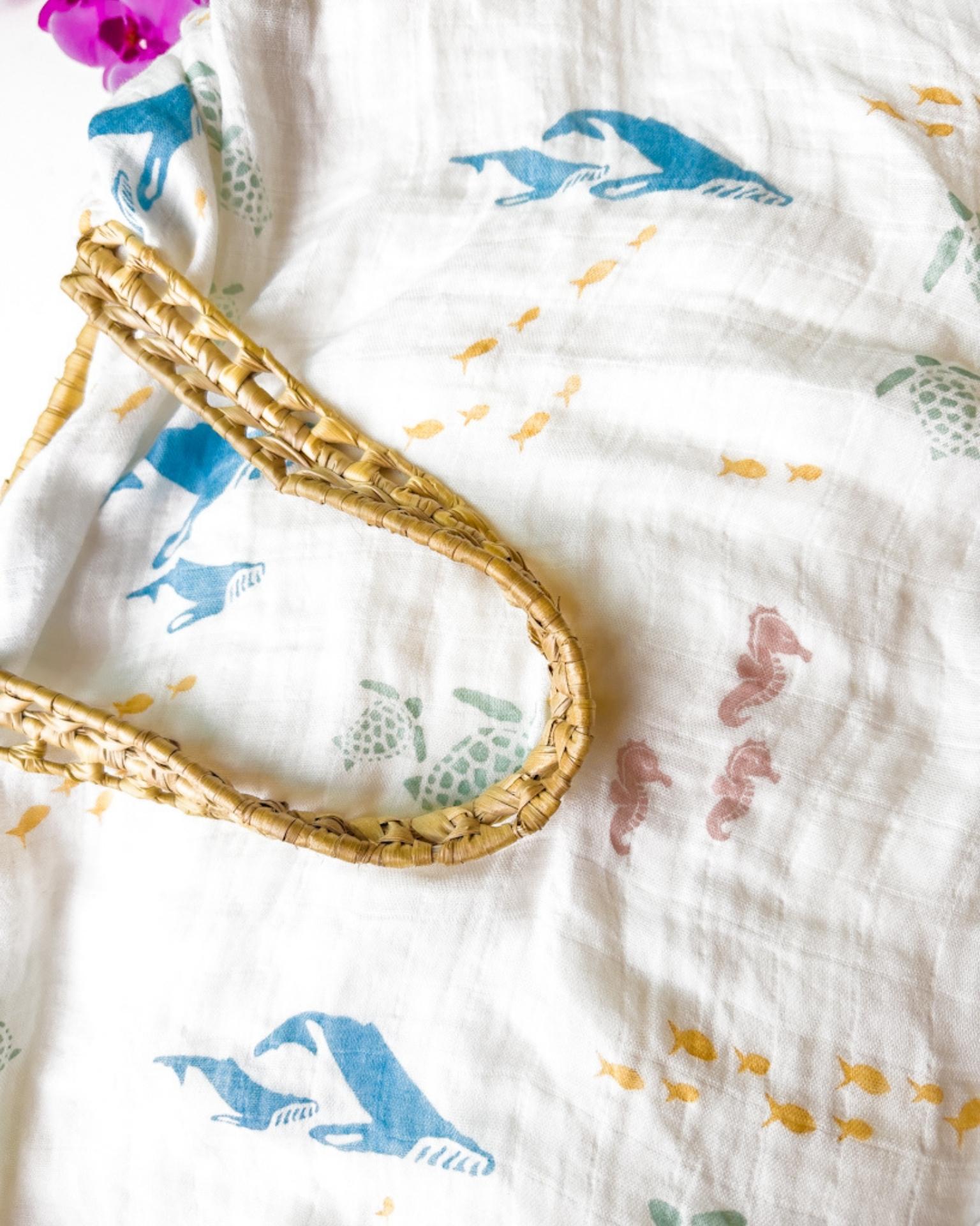 Sea Animal Print Organic Baby Swaddle - Coca + B.