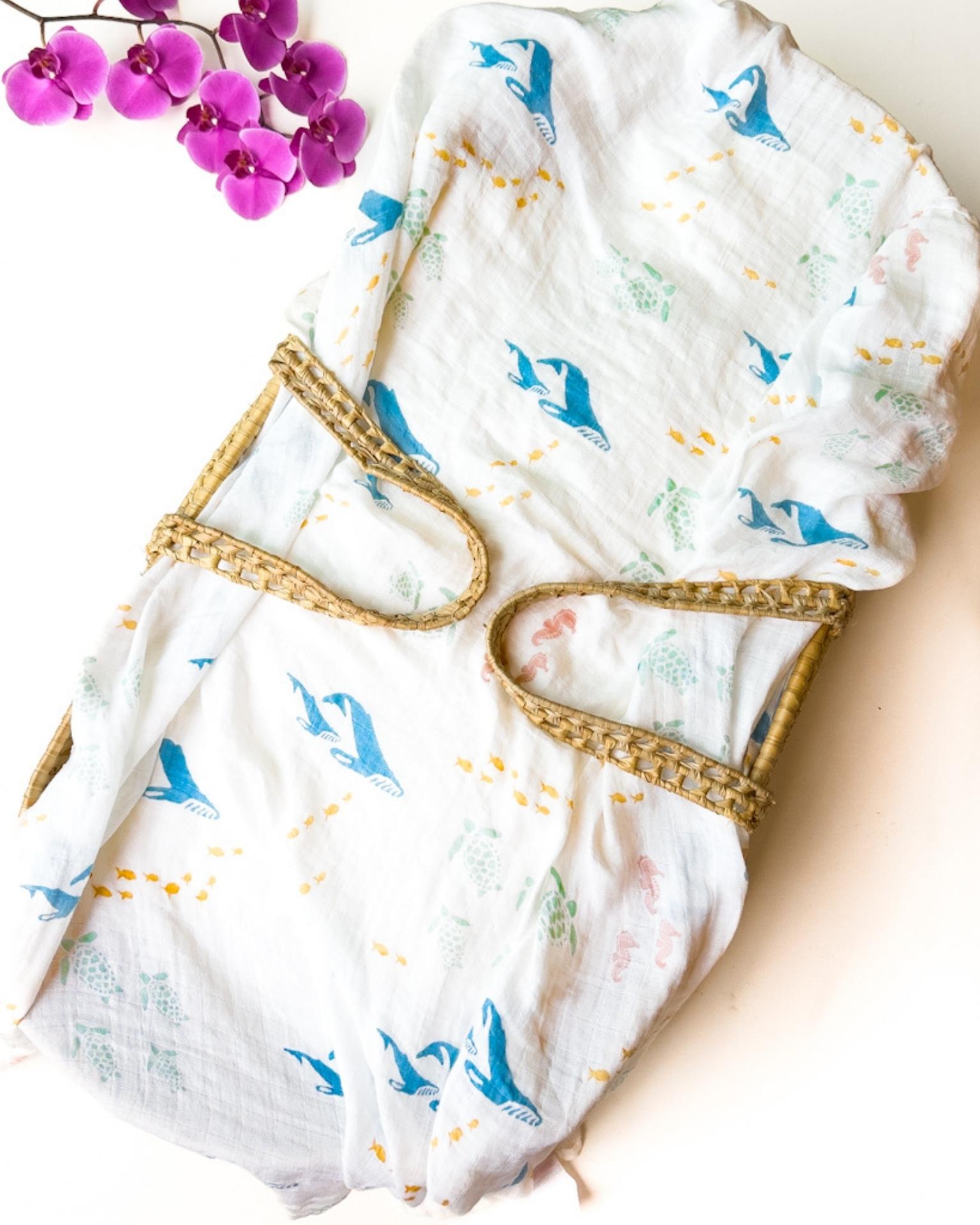 Sea Animal Print Organic Baby Swaddle - Coca + B.