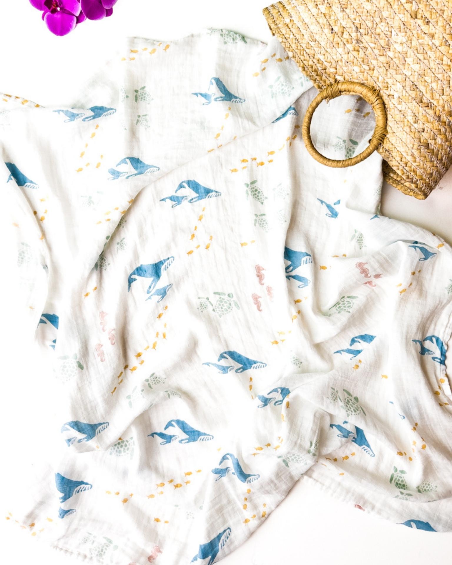 Sea Animal Print Organic Baby Swaddle - Coca + B.
