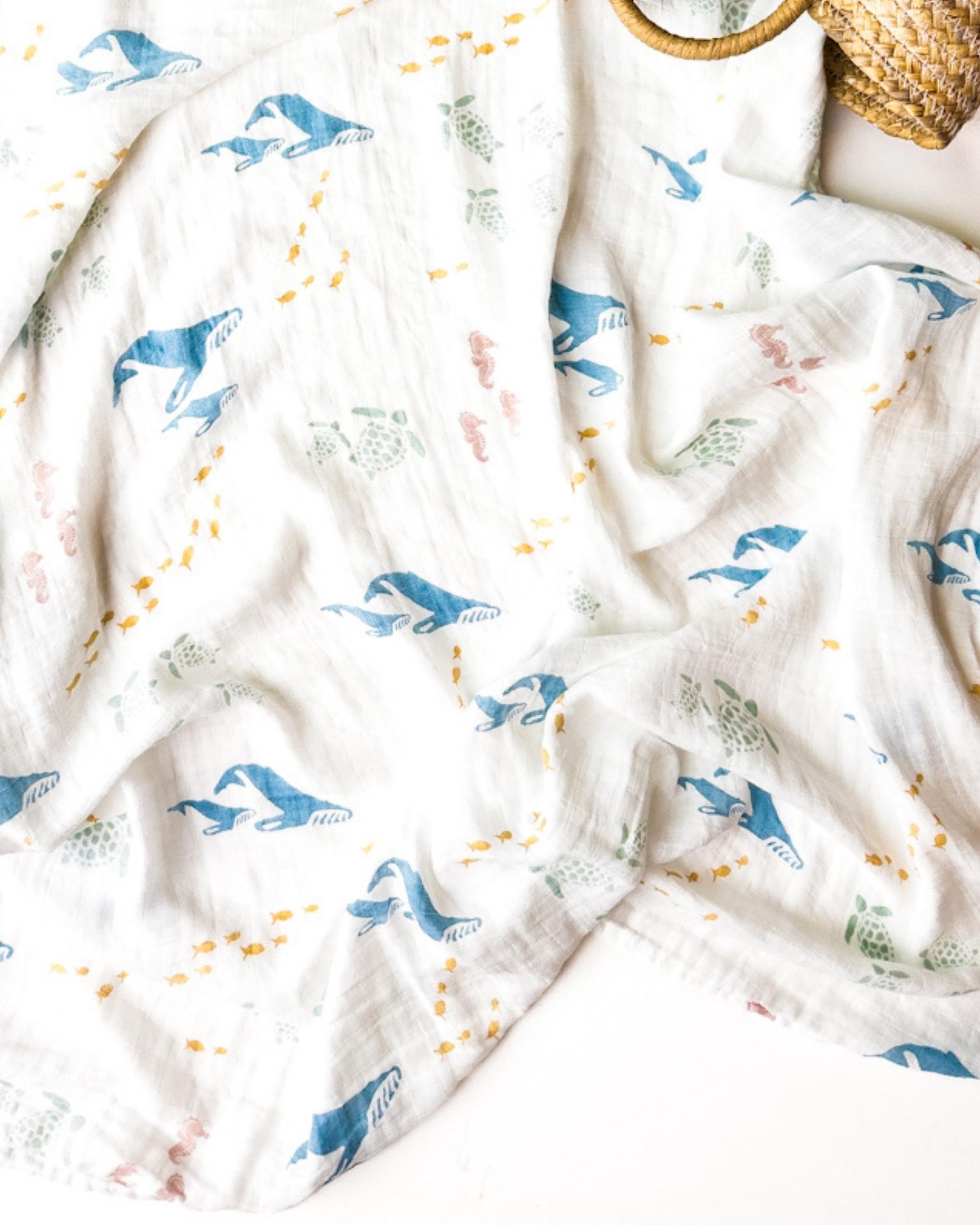 Sea Animal Print Organic Baby Swaddle - Coca + B.