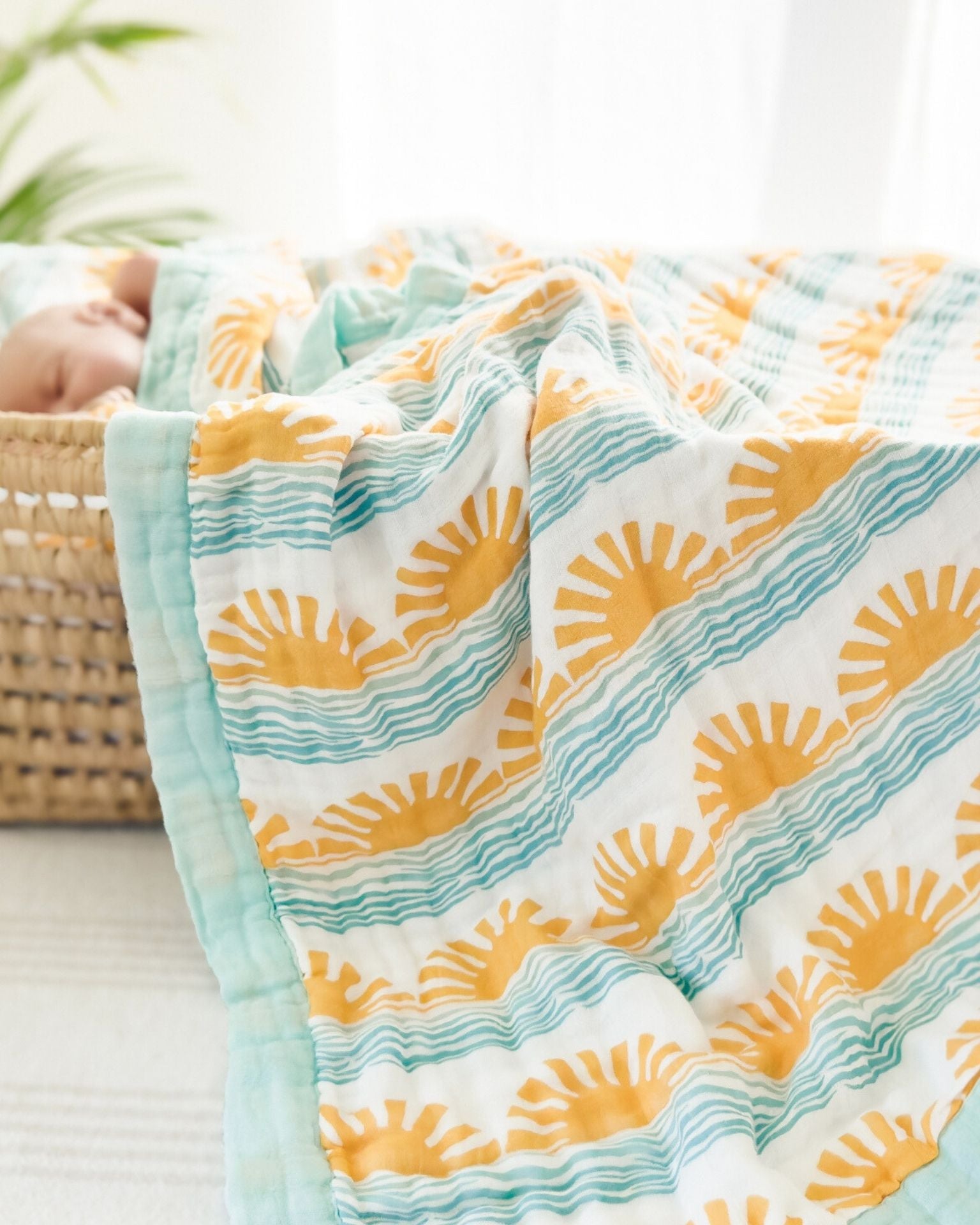 Sun + Wave Print 6-Layer Organic Baby Blanket - Coca + B.