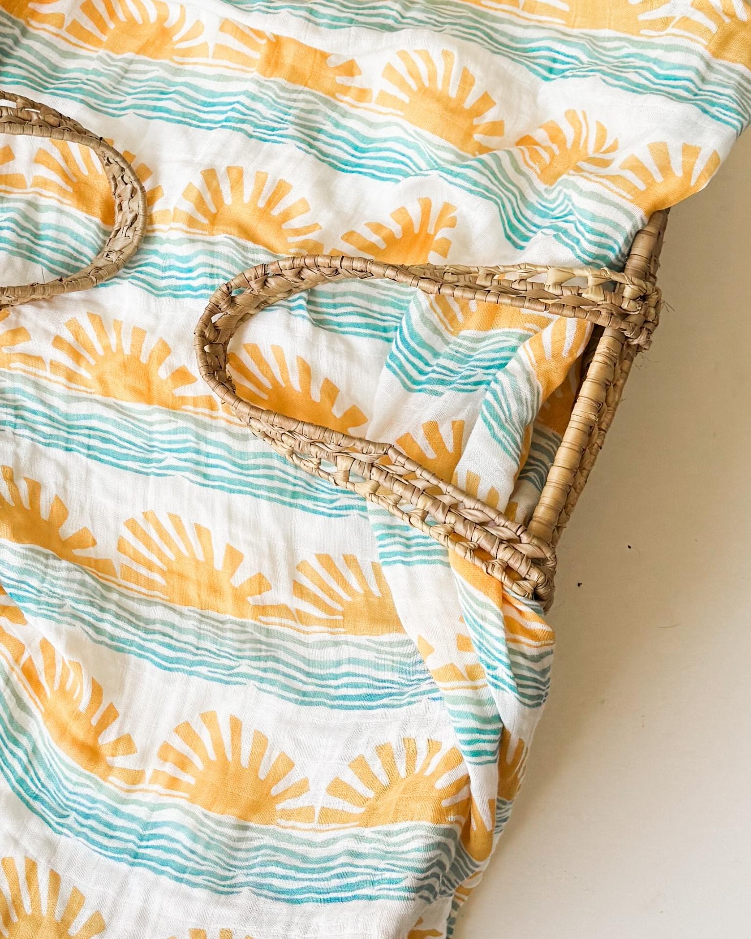 Sun + Wave Print Organic Baby Swaddle - Coca + B.