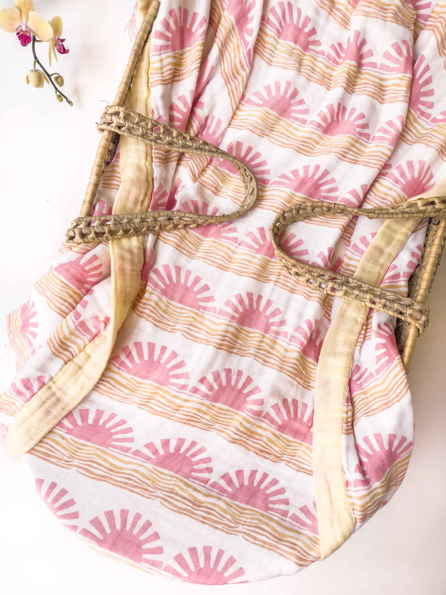 Pink Sun + Wave 6 Layer Organic Bamboo Muslin Blanket - Coca + B.