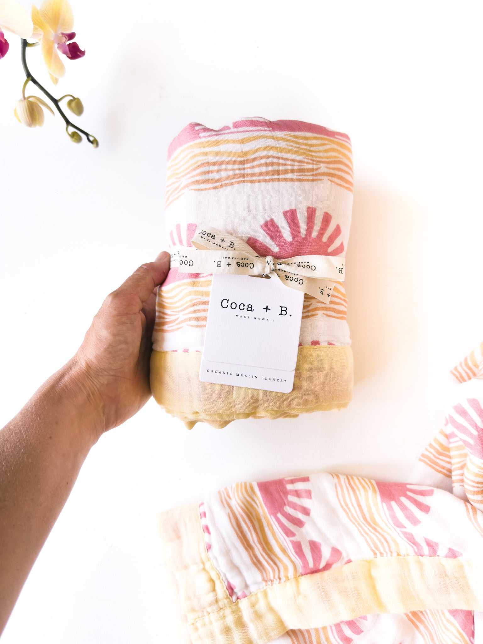 Pink Sun + Wave 6 Layer Organic Bamboo Muslin Blanket - Coca + B.
