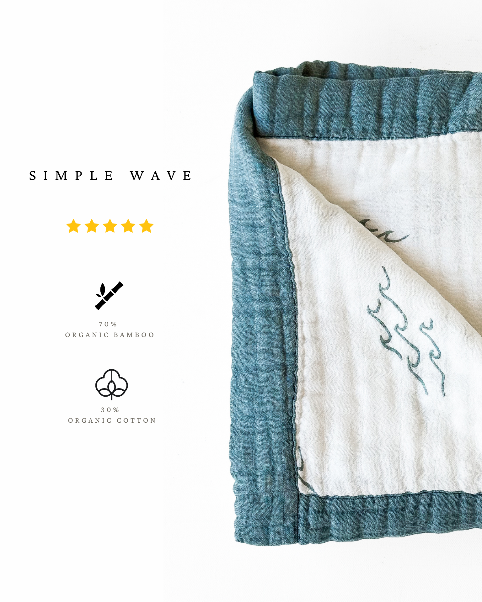Simple Wave Print 6-Layer Organic Baby Blanket - Coca + B.